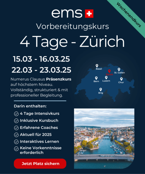 EMS _ NC Vorbereitungskurs in Präsenz für 4 Tage in Zürich vom 15.03 - 16.03.25 und 22.03 - 23.03.25