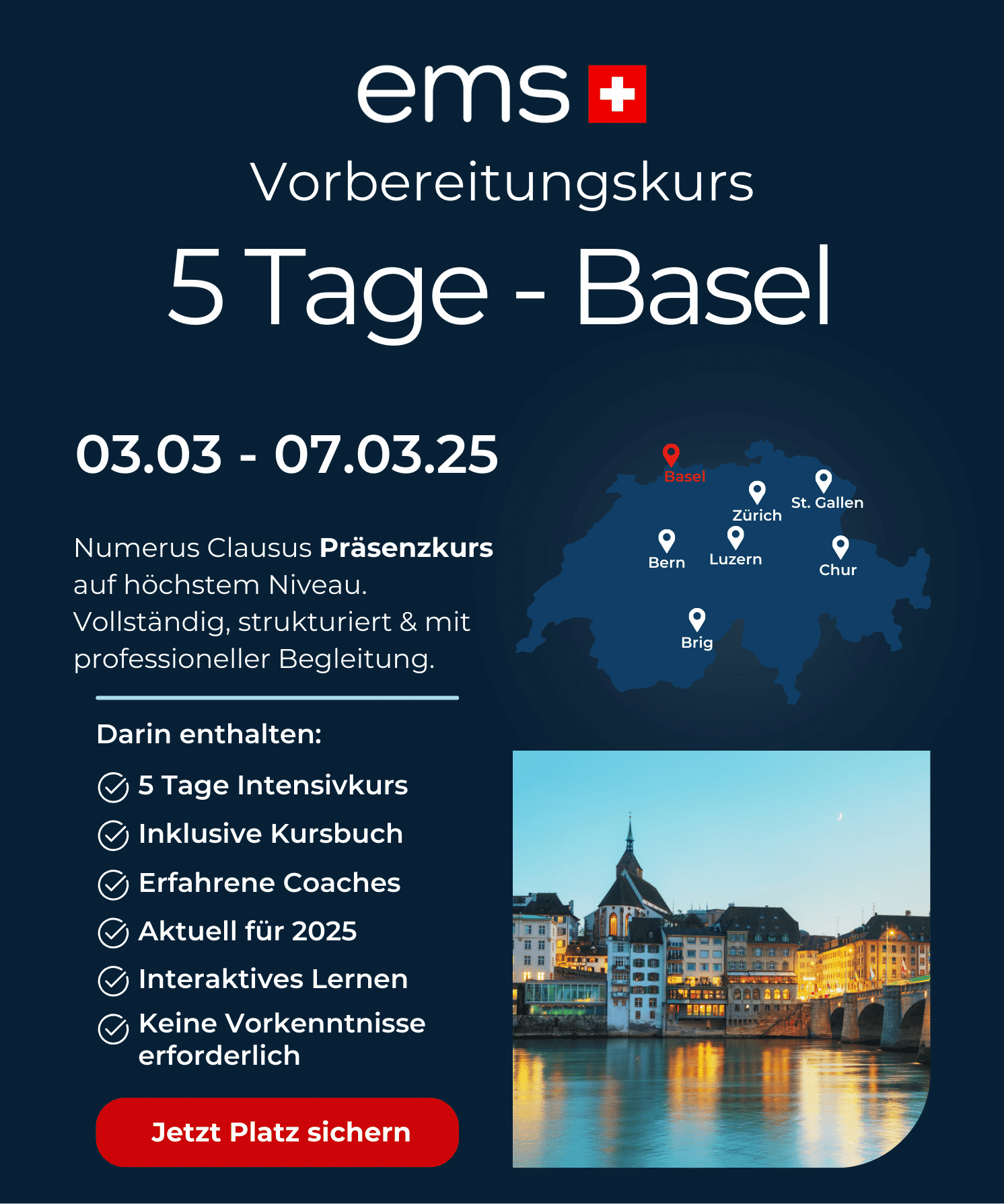 EMS _ NC Vorbereitungskurs in Präsenz für 5 Tage in Basel vom 03.03 - 07.03.25