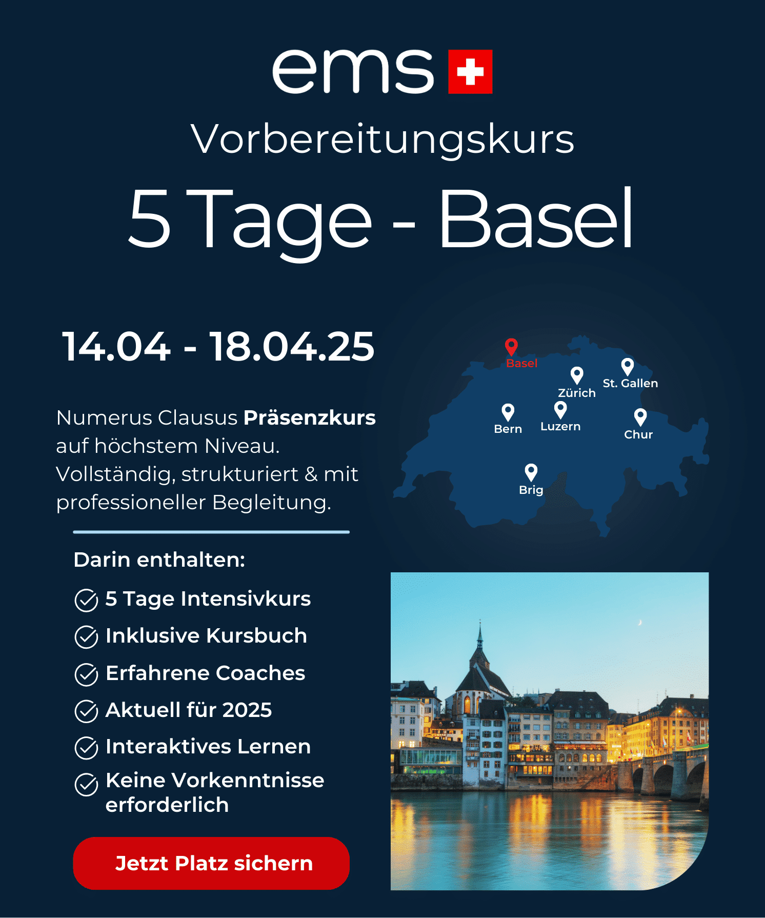 EMS _ NC Vorbereitungskurs in Präsenz für 5 Tage in Basel vom 14.04 - 18.04.25